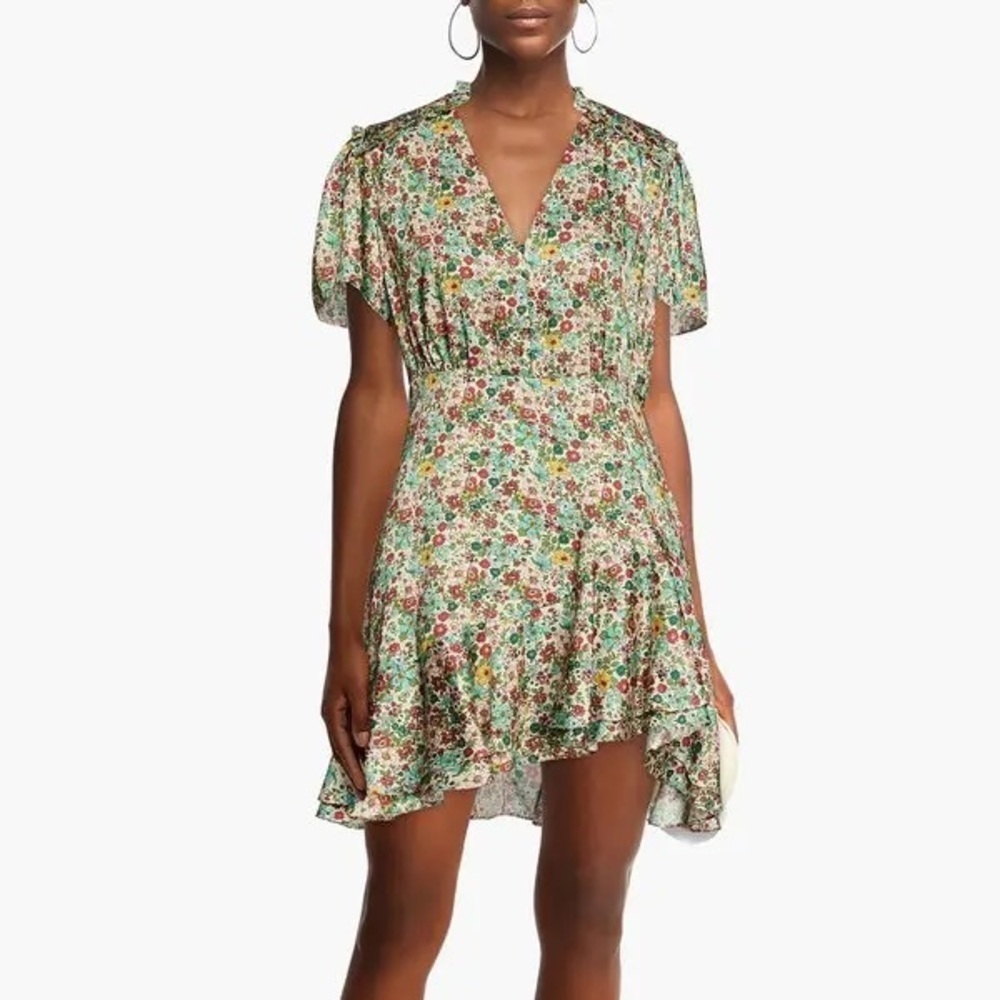 NWT Sandro Fee Gathered Floral Print Mini Dress
